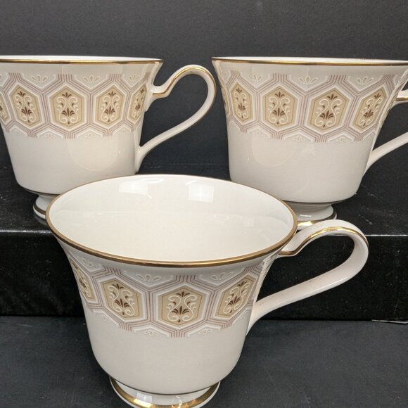 Noritake Japan Kingswood 7178 Footed Gold Trim 6 Oz Teacup Set of 3 - Picture 4 of 10